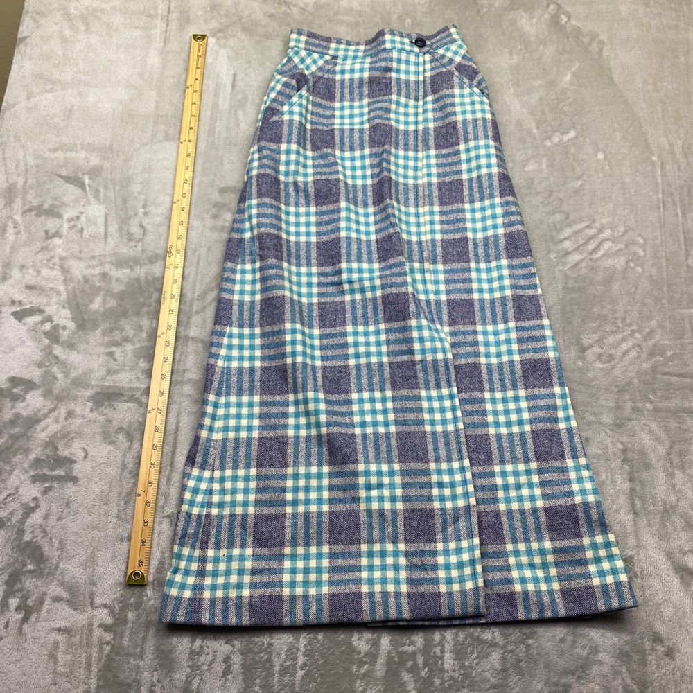 Vintage Pendleton Wool Maxi Skirt Blue Teal Plaid High Waist Size 8 Fits 23" USA - Picture 2 of 9